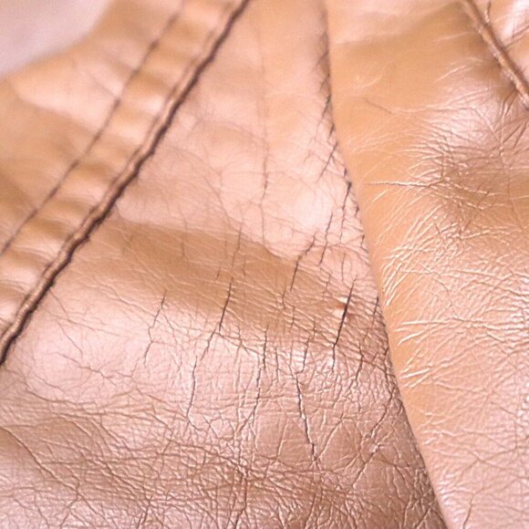 CARAMEL FAUX LEATHER JACKET S Therapy Brown Tan Moto Vegan Fall Classic Retro - Picture 10 of 11